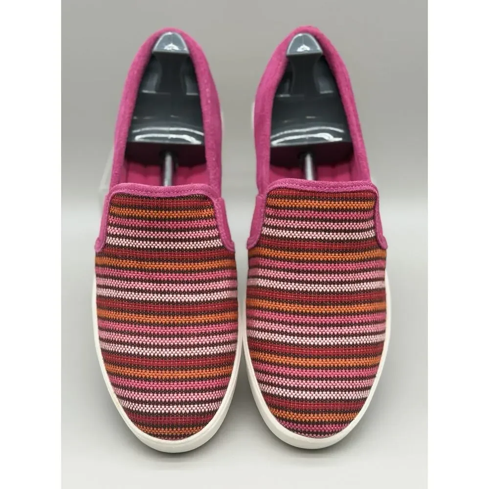 Clarks Womens Layton Petal Slip On Sneaker Fuchsia Multi Stripe Suede 9.5 Wide